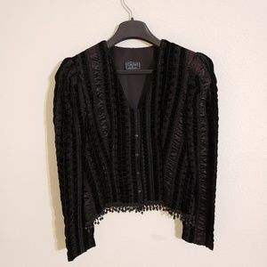 Cachet Black Velvet Collarless Jacket
